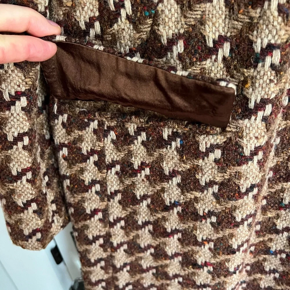 Marvin Richards VTG NEW Houndstooth Wool Coat with Fox Fur Collar Size 10 - Picture 12 of 14